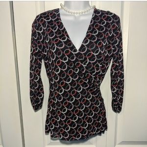 Pink & black geometric wrap 3/4 sleeve top